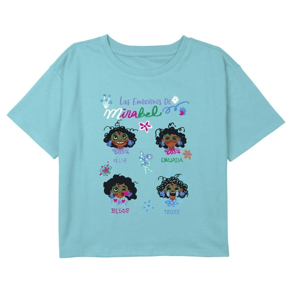 Girl's Encanto Las Emociones de Mirabel Sketch Graphic Cropped T-Shirt Blue Medium