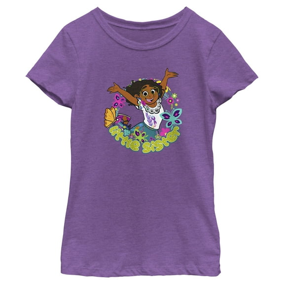 Girl's Encanto Mirabel Little Sister Jump  Graphic Tee Purple Berry Large