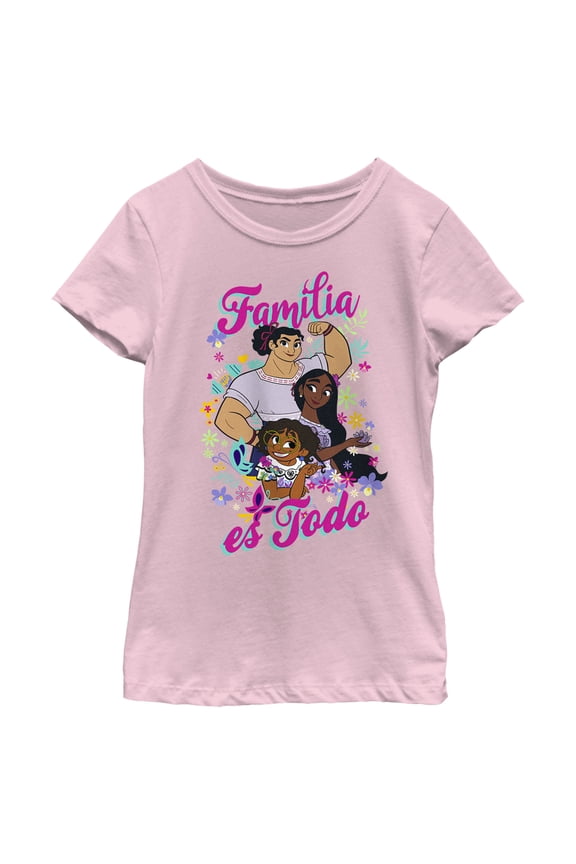 Girl's Encanto Mirabel, Luisa and Isabela Familia es Todo Graphic Tee Light Pink X Small