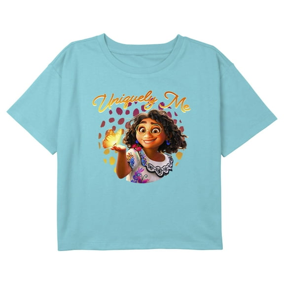 Girl's Encanto Mirabel Uniquely Me Butterfly Graphic Cropped T-Shirt Blue Small