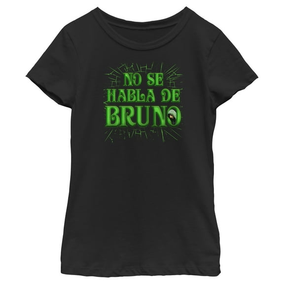 Girl's Encanto No Se Habla De Bruno Green Text Graphic Tee Black Large