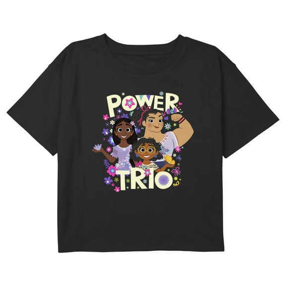 Girl's Encanto Power Sister Trio Graphic Cropped T-Shirt Black Small