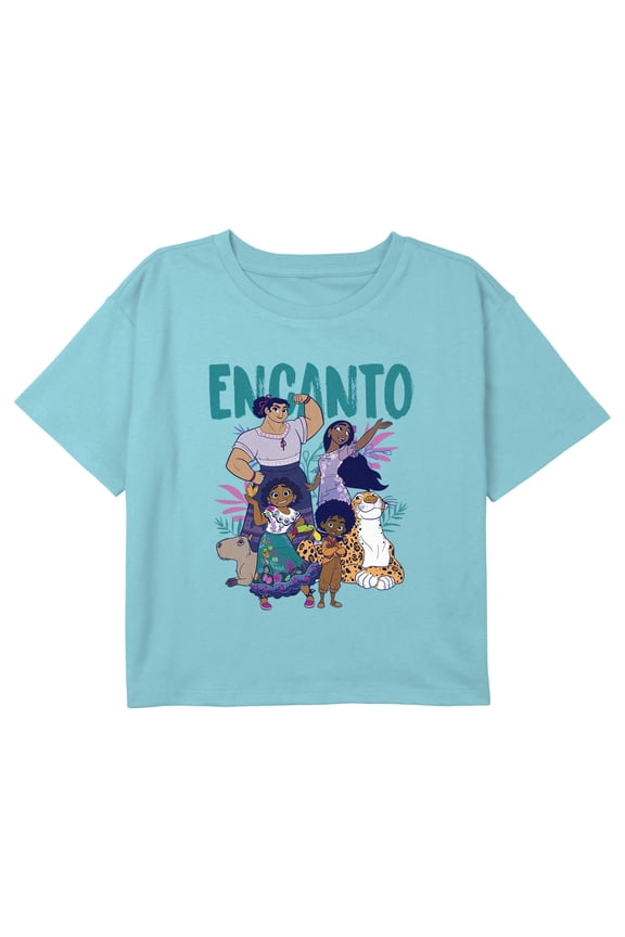 Girl's Encanto The Family With Magical Gifts Portrait Graphic Cropped T-Shirt Blue X Large