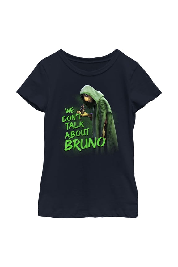 Girl's Encanto We Don't Talk About Bruno Green Text Graphic Tee Navy Blue Large