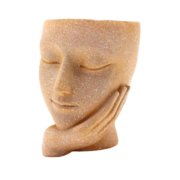 Girl's Face Flower Pot – Cute Succulent Head Pot Resin Flower Pot With Hole Decorative Cactus Planter Closed Eyes Head Planter For Home & Garden Succulent Pot For Cactus