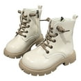 thumbnail image 1 of Girl's Fall Winter Ankle Boots Fashion Lug Sole Waterproof Leather Lace up Zipper Combat Booties Casual Work Riding Short Boots Beige 13 Little Kid, 1 of 5