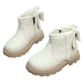 thumbnail image 1 of Girl's Fall Winter Ankle Boots Stitching Leather Cute Bow Lug Sole Side Zipper Booties Fuzzy Fringe Dress Short Boots, 1 of 5