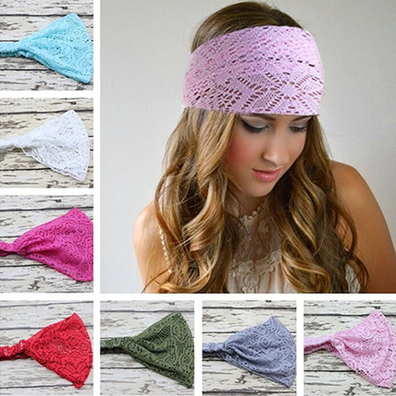 Girl\'s Fashion Stretchy Wide Lace Headband Turban Headwrap Bandanas Hairband