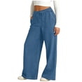 thumbnail image 1 of Girl's Faux Denim Pants Baggy Wide Leg Jeans Elastic High Waist Loose Jeans Trouser with Pockets, 1 of 5