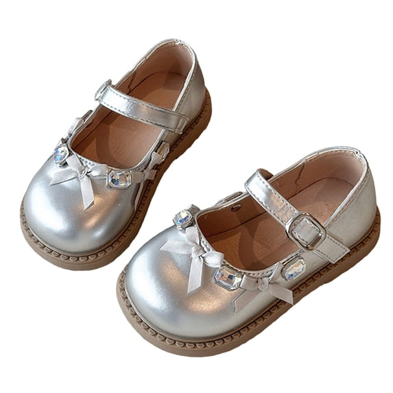 Girl's Faux Leather Mary Jane Shoes Lightweight Ballet Flats with Buckle Strap Rhinestone Party Wedding Princess Shoes