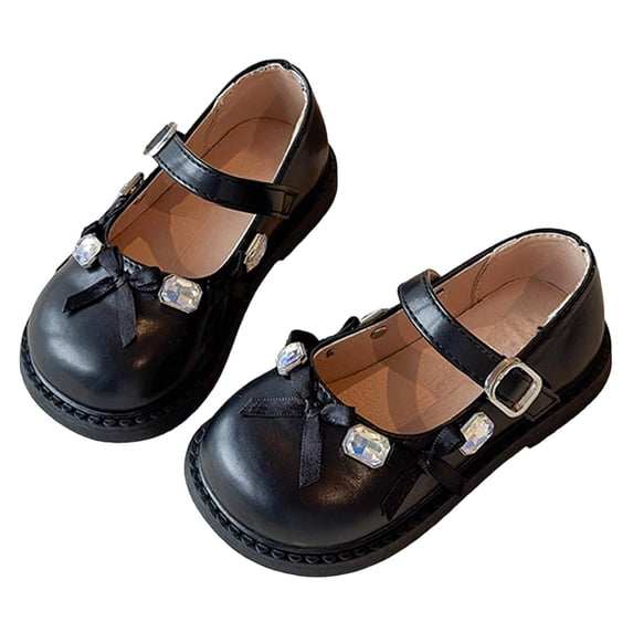 Girl's Faux Leather Mary Jane Shoes Lightweight Ballet Flats with Buckle Strap Rhinestone Party Wedding Princess Shoes