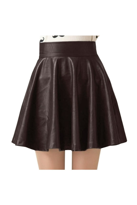 Girl's Faux Leather Pleated Mini Skirt High Waist Flared Skater Skirts Detail Fashion Streetwear Style for 3-12 Years