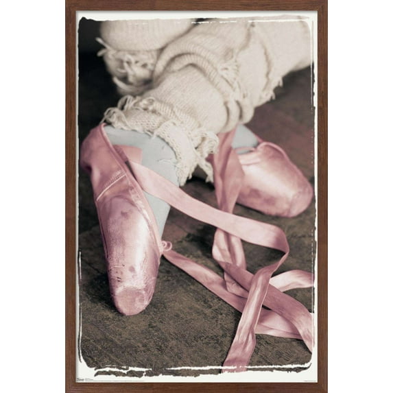 Girl's Feet in Pink Ballet Slippers Wall Poster, 14.725" x 22.375", Framed