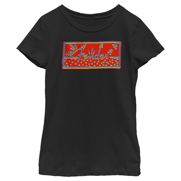 Girl's Fender Abstract Logo  Graphic Tee Black Medium