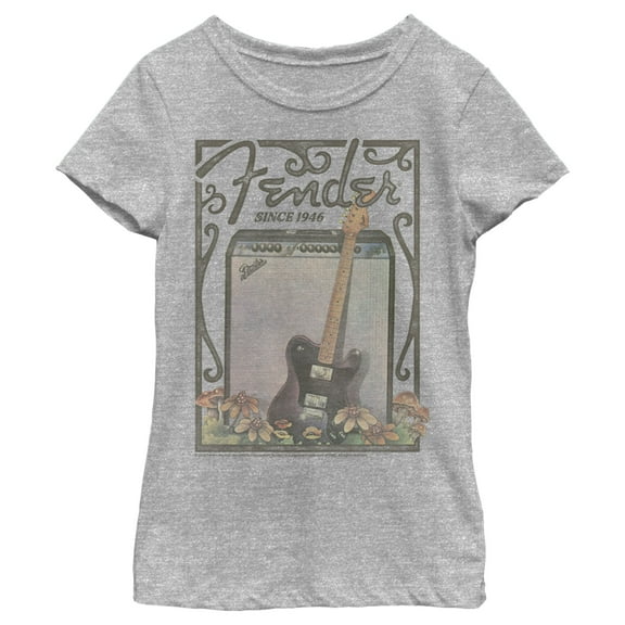 Girl's Fender Since 1946 Retro Poster  Graphic Tee Athletic Heather X Small