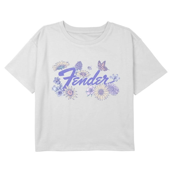 Girl's Fender Spring Purple Logo Graphic Cropped T-Shirt