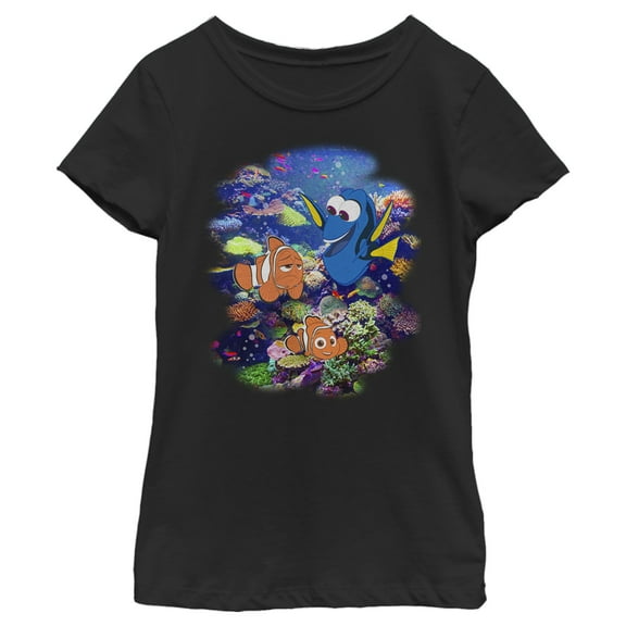 Girl's Finding Dory Coral Reef Friends  Graphic Tee Black Large