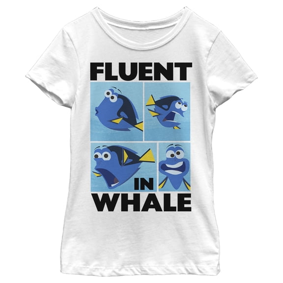 Girl's Finding Dory Fluent in Whale Graphic Tee White Medium