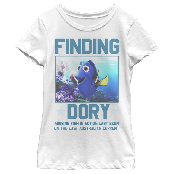 Girl's Finding Dory Missing Fish Graphic Tee White Large