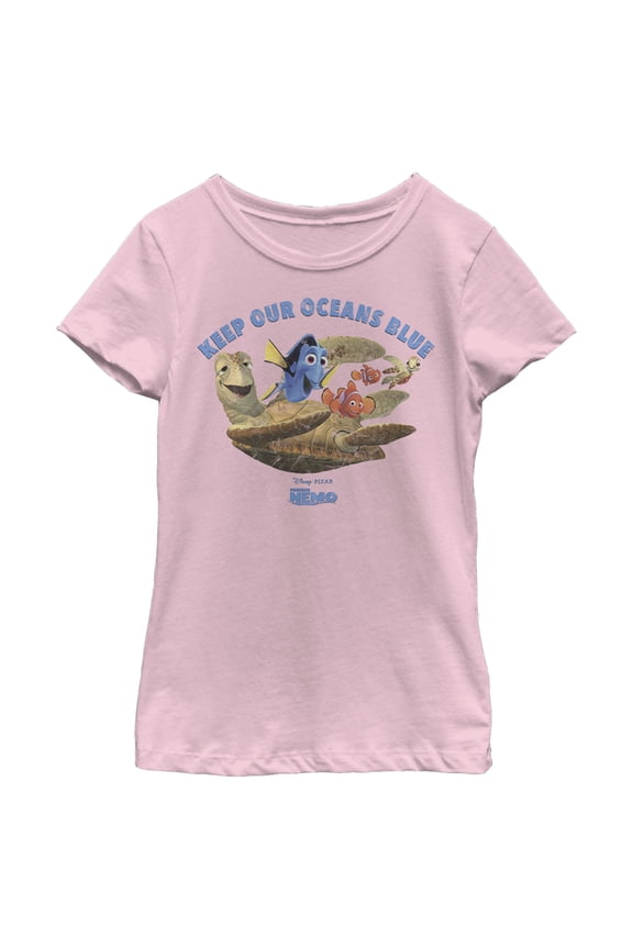 Girl's Finding Nemo Keep Our Oceans Blue Graphic Tee Light Pink Medium