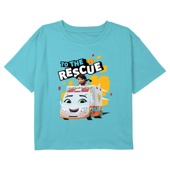 Girl's Firebuds To the Rescue Violet and Axl Graphic Cropped T-Shirt Blue X Large