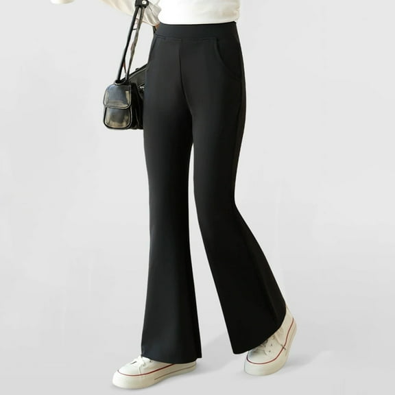 Girl's Flare Leggings High Waisted Bell Bottoms Yoga Pants (Black 12-13 Years)