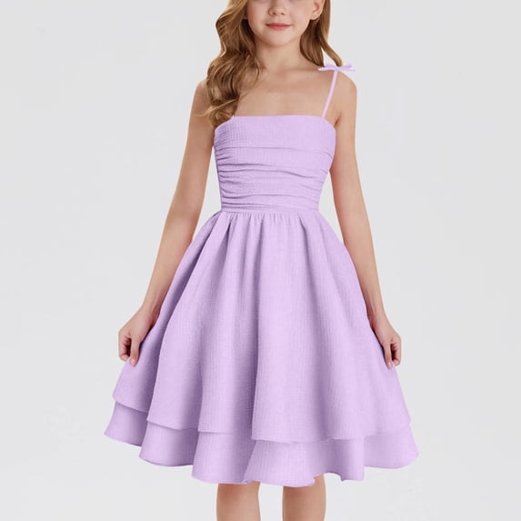 Girl's Flowy Cami Dress Ruched Sleeveless Layered Ruffle Cute Short Summer Casual Beach A Line Swing Dresses