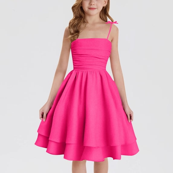 Girl's Flowy Cami Dress Ruched Sleeveless Layered Ruffle Cute Short Summer Casual Beach A Line Swing Dresses