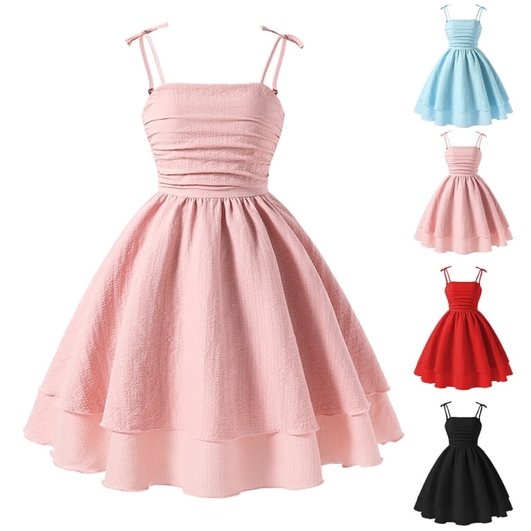 tiered ruffle ruched cami dress Z Lgmexo Girl's Flowy Cami Dress Ruched Sleeveless Pink Layered Ruffle Kawaii Short Smocked Summer Dresses, Size: 130, Black