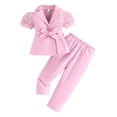 thumbnail image 1 of Girl's Formal Wear 2 Piece Outfits, Button Puff Short Sleeve Blazer and Pants Suit Set, 1 of 6