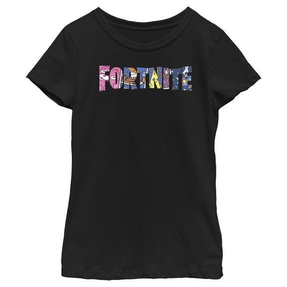 Girl's Fortnite Classic Logo Character Fill Graphic Tee Black Large