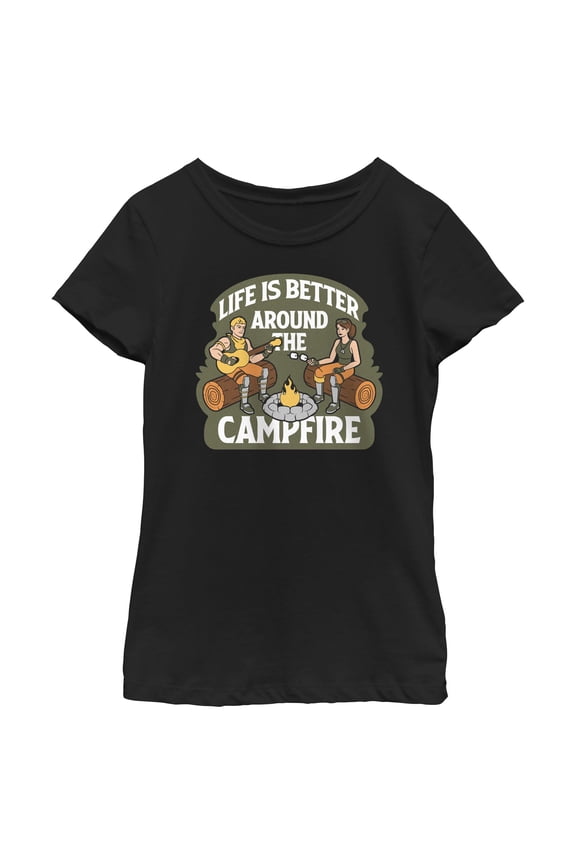 Girl's Fortnite Life Is Better Around the Campfire Graphic Tee Black X Large