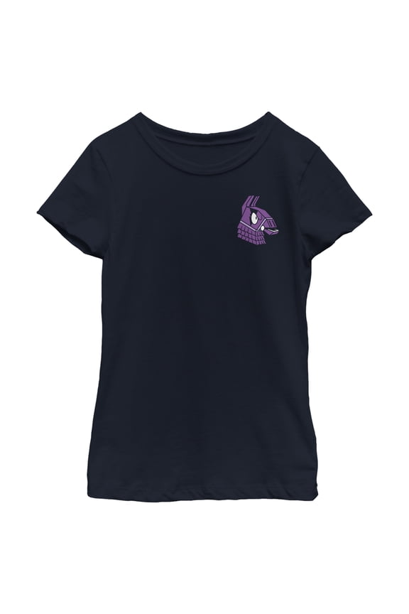 Girl's Fortnite Llama Pinatas Pocket Logo Graphic Tee Navy Blue Medium