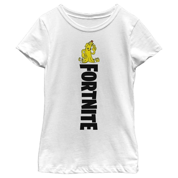 Girl's Fortnite Peely Peace Sign Vertical Logo  Graphic Tee White Medium