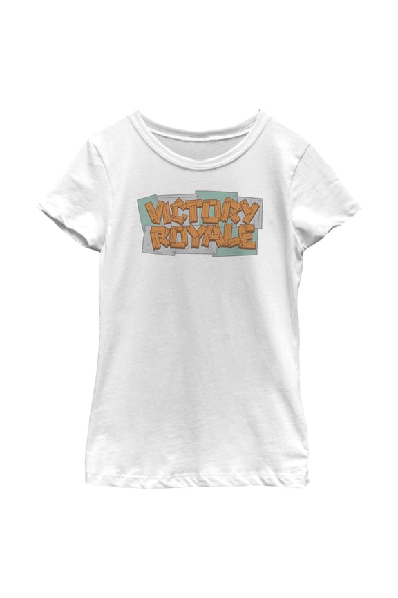 Girl's Fortnite Victory Royale Wooden Logo Graphic Tee White Large