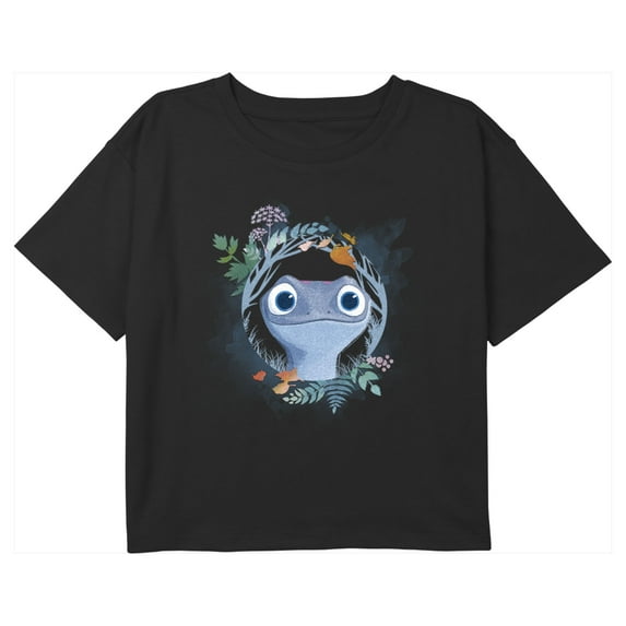 Girl's Frozen 2 Bruni Leaf Portrait Graphic Cropped T-Shirt Black X Large