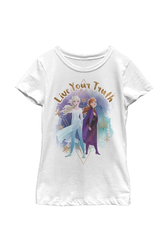 Girl's Frozen 2 Elsa Anna Live Your Truth Geometric Portrait  Graphic Tee White X Large