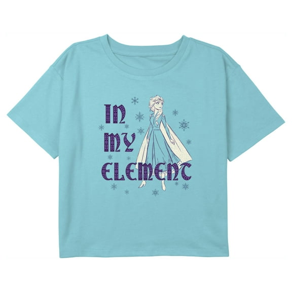 Girl's Frozen 2 Elsa In My Element Graphic Cropped T-Shirt Blue Large