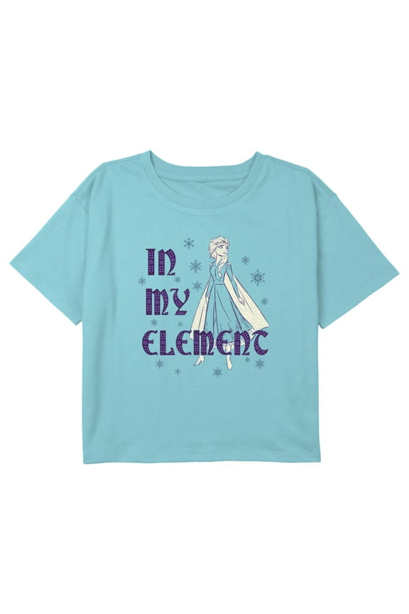 Girl's Frozen 2 Elsa In My Element Graphic Cropped T-Shirt Blue Large
