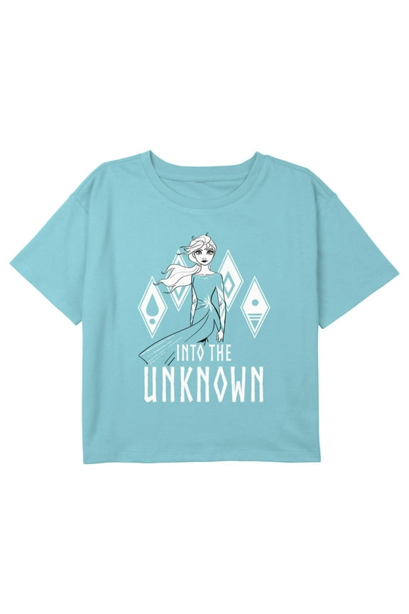 Girl's Frozen 2 Elsa Into the Unknown Graphic Cropped T-Shirt Blue Large