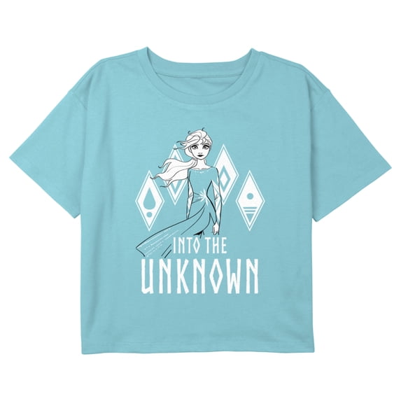 Girl's Frozen 2 Elsa Into the Unknown Graphic Cropped T-Shirt Blue Small