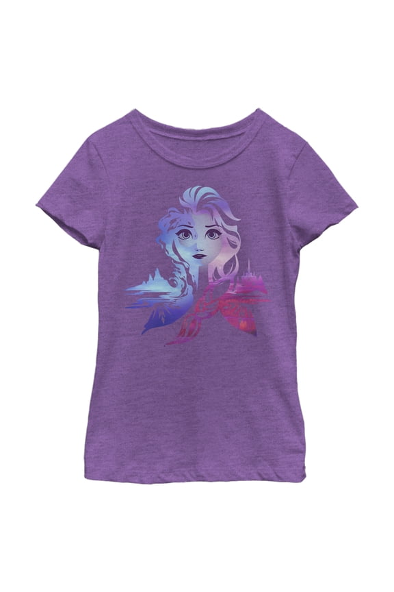 Girl's Frozen 2 Elsa Two Tone Gradient Portrait Graphic Tee Purple Berry Large