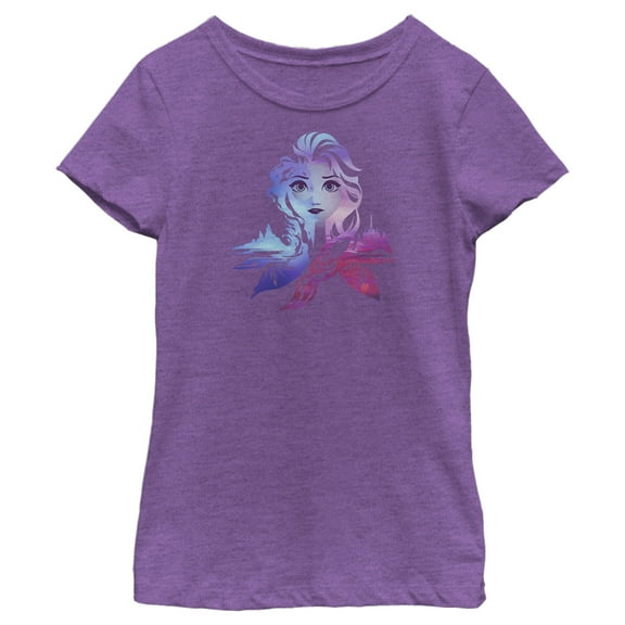 Girl's Frozen 2 Elsa Two Tone Gradient Portrait  Graphic Tee Purple Berry X Small
