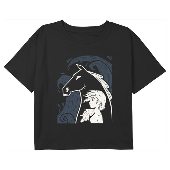 Girl's Frozen 2 Elsa and The Nokk Silhouettes Graphic Cropped T-Shirt Black Large