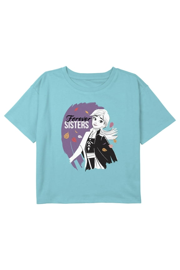 Girl's Frozen 2 Forever Sisters Anna Graphic Cropped T-Shirt Blue Medium