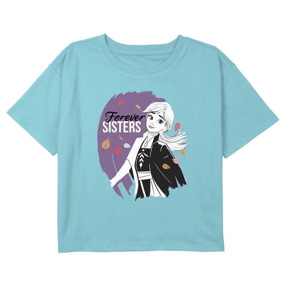 Girl's Frozen 2 Forever Sisters Anna Graphic Cropped T-Shirt Blue Small