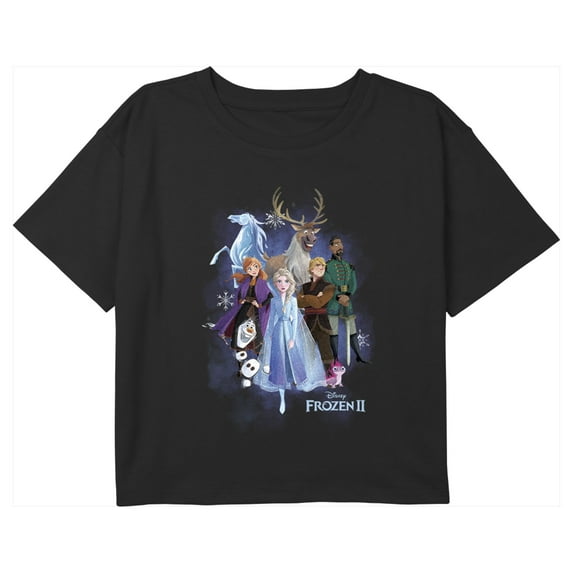 Girl's Frozen 2 Group Portrait Graphic Cropped T-Shirt Black X Large