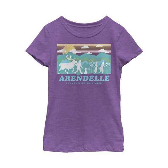 Girl's Frozen 2 Magical Traveler Silhouette Graphic Tee Purple Berry Medium