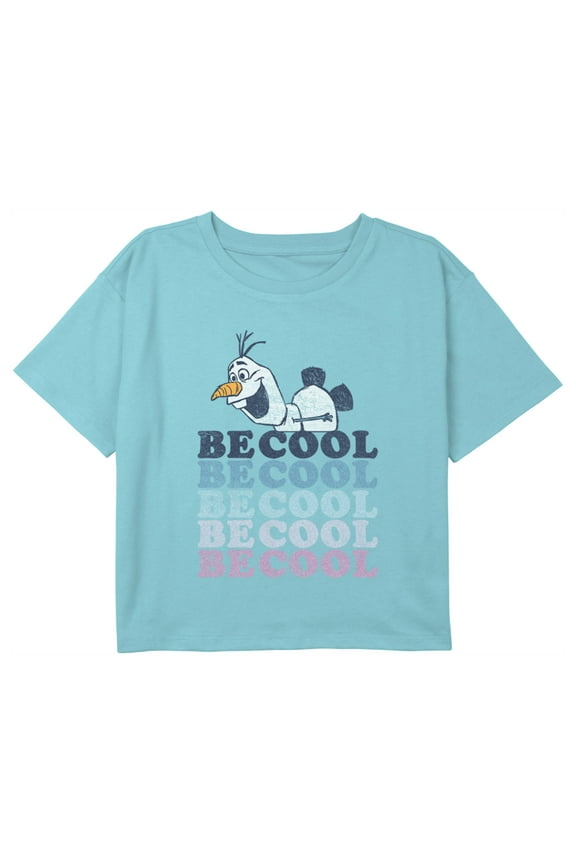Girl's Frozen 2 Olaf Be Cool Graphic Cropped T-Shirt Blue Medium