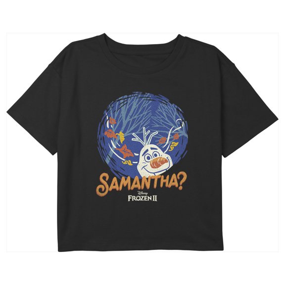 Girl's Frozen 2 Olaf Samantha Graphic Cropped T-Shirt Black Small